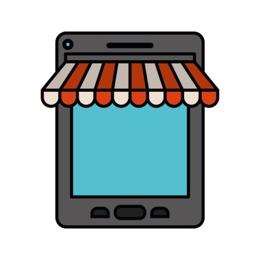 Beyaz arka plan ile kalın kontur ile renkli siluet tablet online mağaza