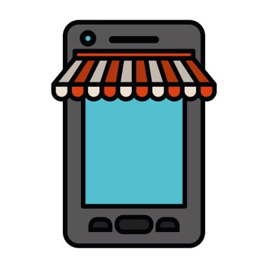 Beyaz arka plan ile kalın kontur ile renkli siluet smartphone online mağaza