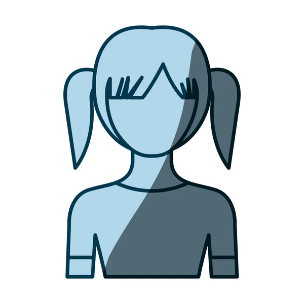 Bleu couleur ombrage silhouette visage sans visage demi corps fille avec paire pigtails coiffure — Image vectorielle