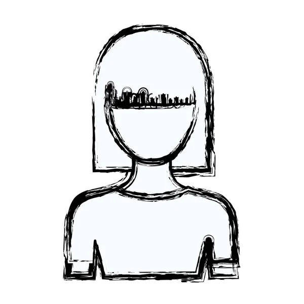 Silhouette floue sans visage demi corps jeune femme avec coiffure moyenne droite — Image vectorielle