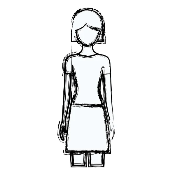 Blurred silhouette faceless front view woman with skirt and short hairstyle — Stock Vector