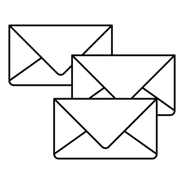 Fundo branco com conjunto monocromático de envelopes de correio — Vetor de Stock
