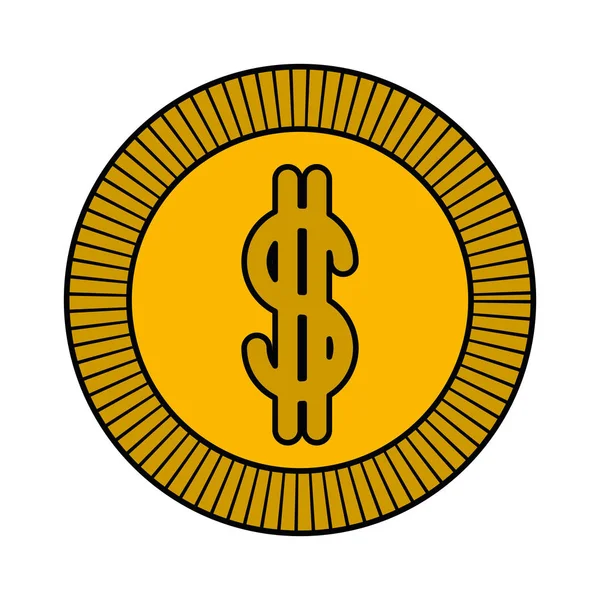 Fondo blanco con silueta colorida de moneda con contorno grueso — Vector de stock