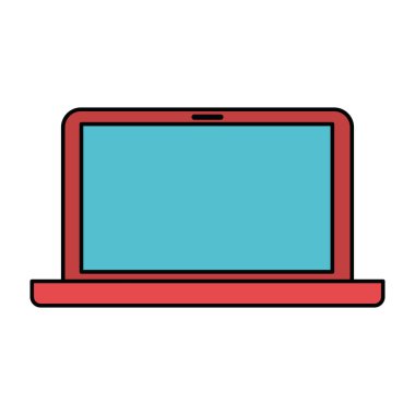 Beyaz arka plan ile ön görünümünde, kalın kontur kırmızı dizüstü bilgisayar