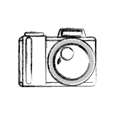 Beyaz arka plan ile tek renkli siluet fotoğraf makinesi bulanık