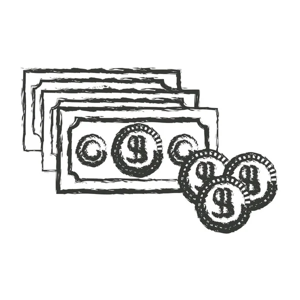 Монохромний розмитий силует грошових купюр і наборів монет — стоковий вектор