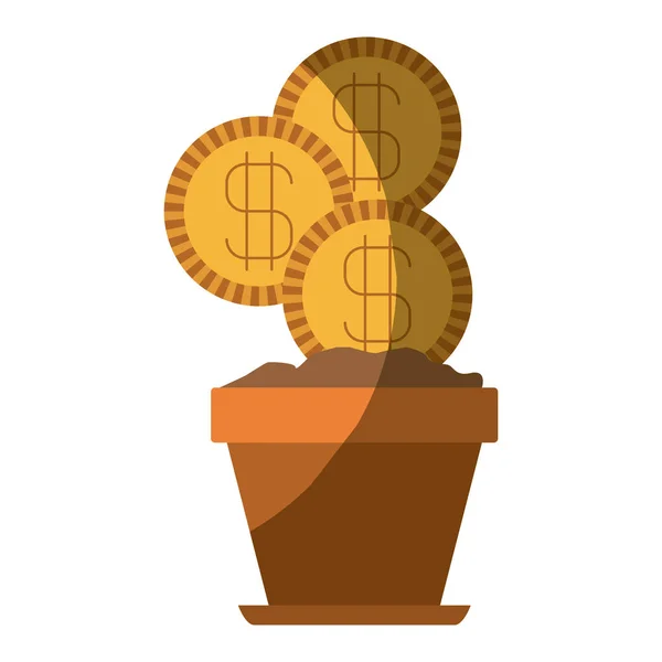 Барвистий силует квіткового горщика з набором монет і без контуру — стоковий вектор