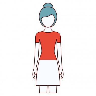 meçhul Önden Görünüm kadın etek ve toplanan saç modeli ile renk bölümleri siluet