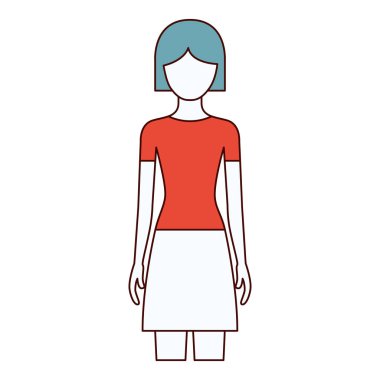 kadın etek ve kısa saç modeli ile renk bölümleri siluet meçhul Önden Görünüm