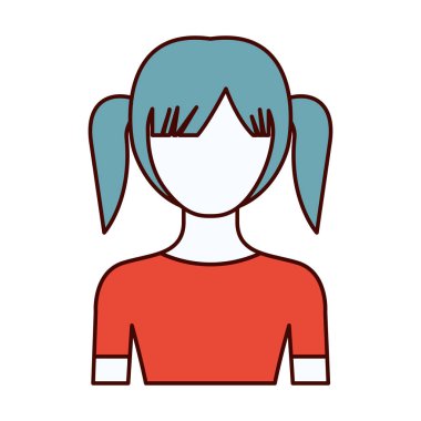 meçhul yarım vücut kız çift kuyruklu saç modeli ile renk bölümleri silüeti