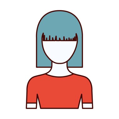 renk bölümleri düz orta saç modeli olan meçhul yarım vücut genç kadın silüeti