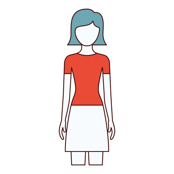 色セクションのシルエットのスカートと短いストレート髪型女性と顔正面 — ストックベクタ