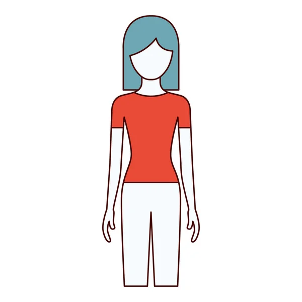Section de couleur silhouette sans visage vue de face femme avec pantalon et cheveux courts — Image vectorielle