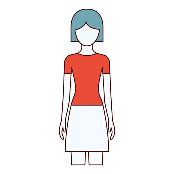 色セクションのシルエットのスカートと短い髪型女性と顔正面 — ストックベクタ