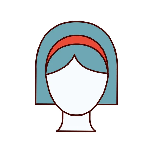 Section de couleur silhouette femme sans visage avec les cheveux courts et la dentelle d'arc — Image vectorielle