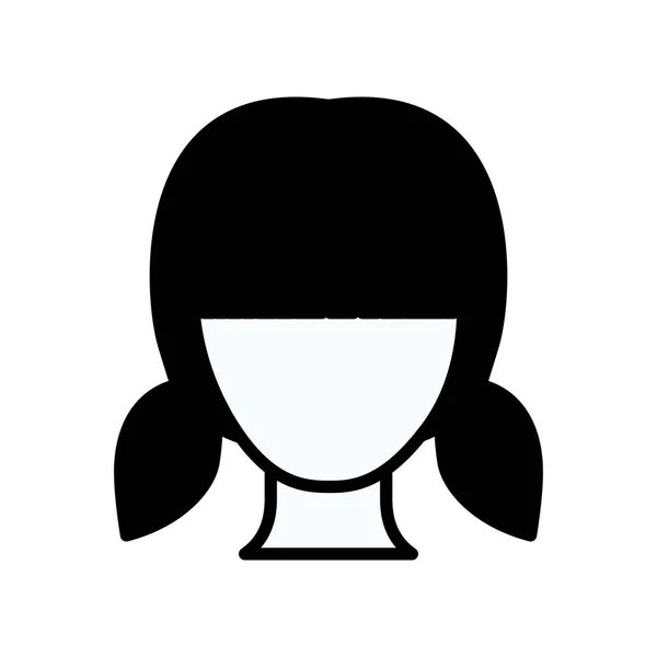 Silhouette noire contour épais de fille sans visage avec paire de tresses coiffure — Image vectorielle