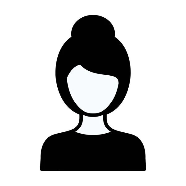 Silhouette noire contour épais de femme demi-corps sans visage avec coiffure collectée — Image vectorielle