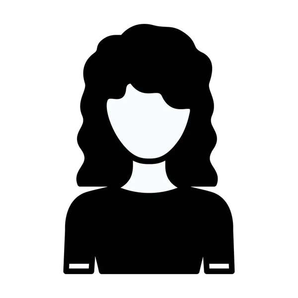 Silhouette noire contour épais de femme demi-corps sans visage aux cheveux moyens ondulés — Image vectorielle