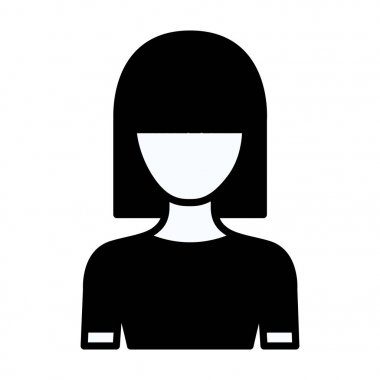 meçhul yarım vücut düz orta saç modeli genç kadınla siyah siluet kalın kontur