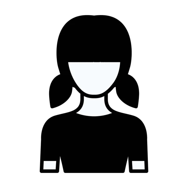 Black silhouette thick contour of faceless half body teenager with pigtails hairstyle — Stock Vector