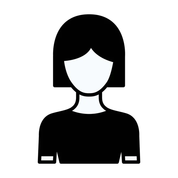 Schwarze Silhouette dicke Kontur einer gesichtslosen Halbkörperfrau mit kurzen Haaren — Stockvektor