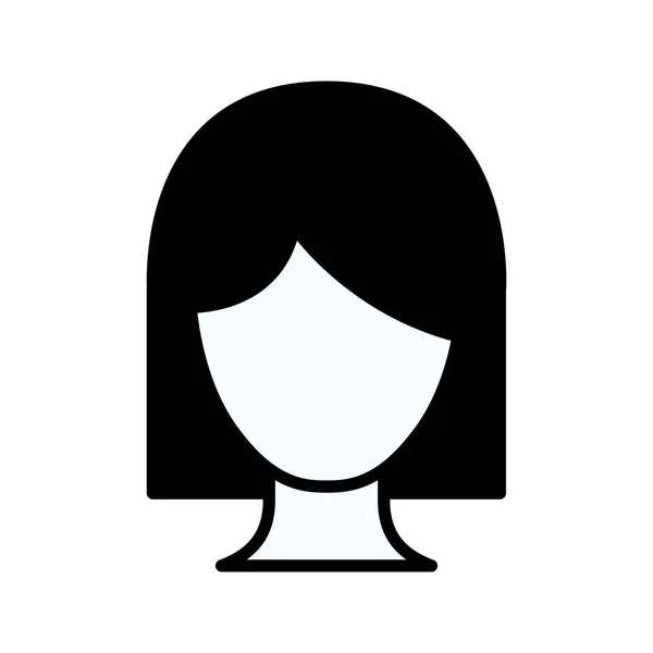 Silueta negra gruesa contorno de vista frontal mujer sin rostro con pelo corto — Vector de stock