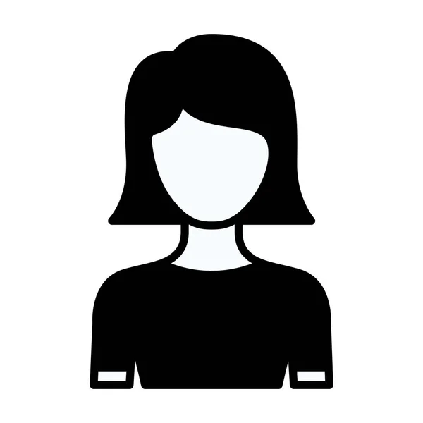 Silhouette noire contour épais de demi-corps sans visage jeune femme avec coiffure courte droite — Image vectorielle