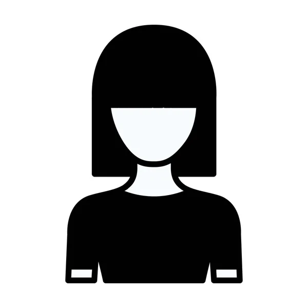 Silhouette noire contour épais de demi-corps sans visage jeune femme avec coiffure moyenne droite — Image vectorielle