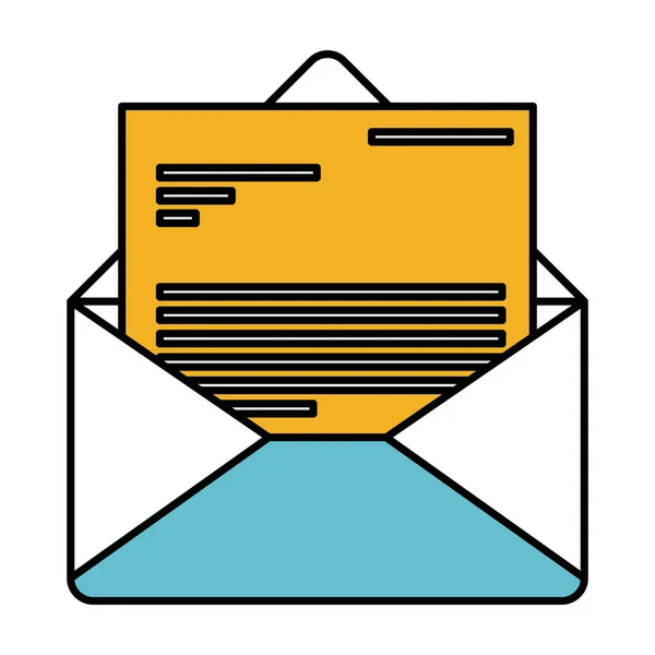 Kleur secties silhouet van envelop mail geopend met letter — Stockvector