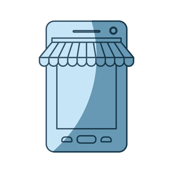 Blaue Schatten Silhouette des Smartphone-Online-Shops — Stockvektor