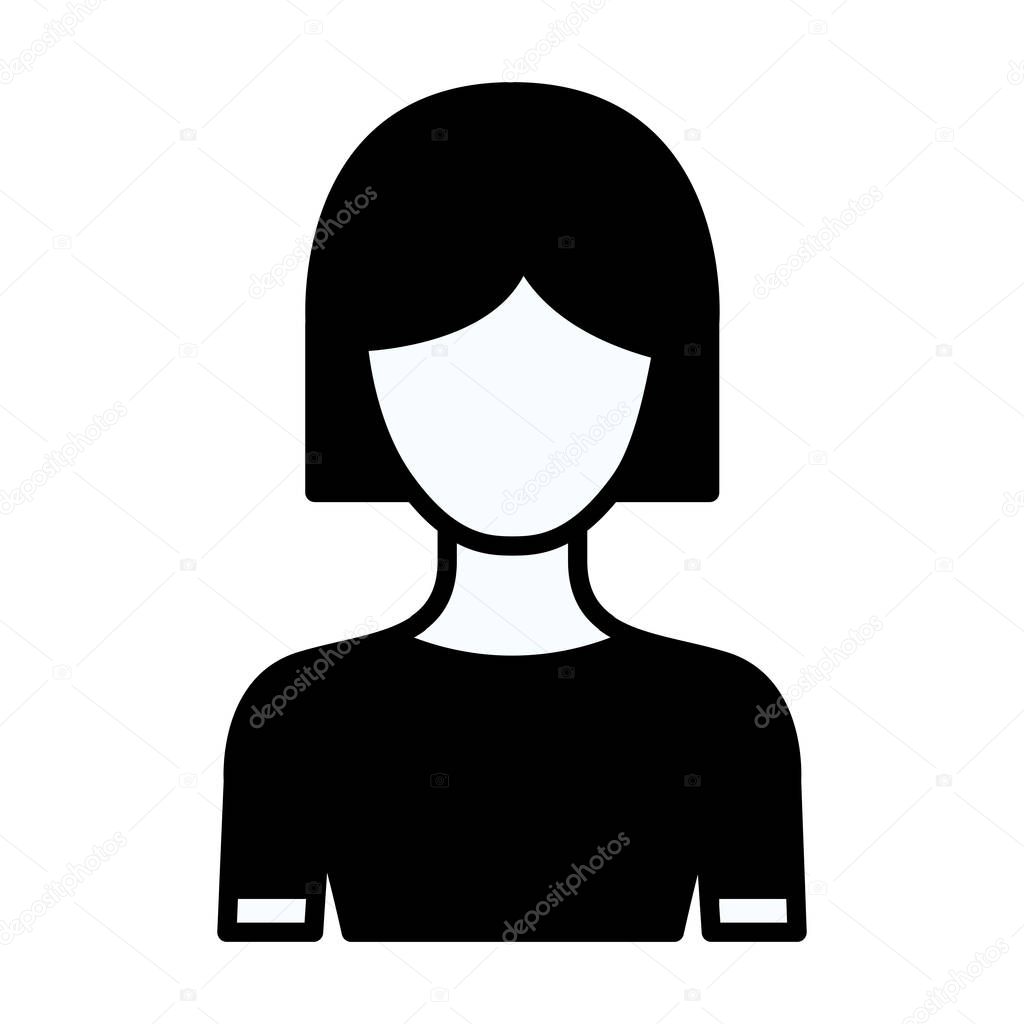 black silhouette thick contour of faceless half body woman with short hair