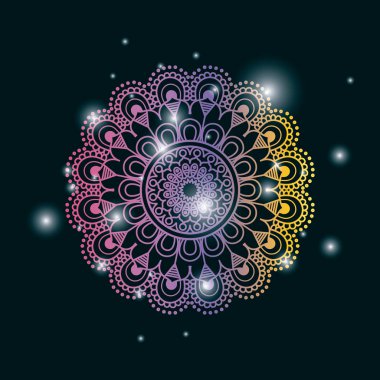 koyu renk arka plan mavi parlaklık ve renkli parlak çiçek mandala vintage Dekoratif süsleme