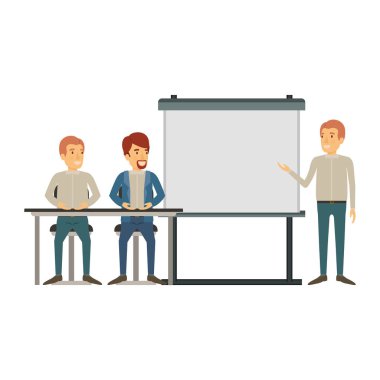 executive öğretim görevlisi presentacion iş adamları için bir Danışma içinde oturan adam çifti ile beyaz arka plan