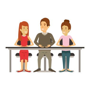 kadın ve adam masasında oturan ekip çalışması ile beyaz arka plan