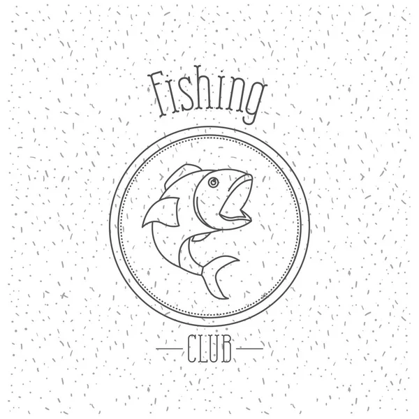 Vit bakgrund med gnistrar av svartvit siluett emblem med fisk logotyp fiske klubb — Stock vektor