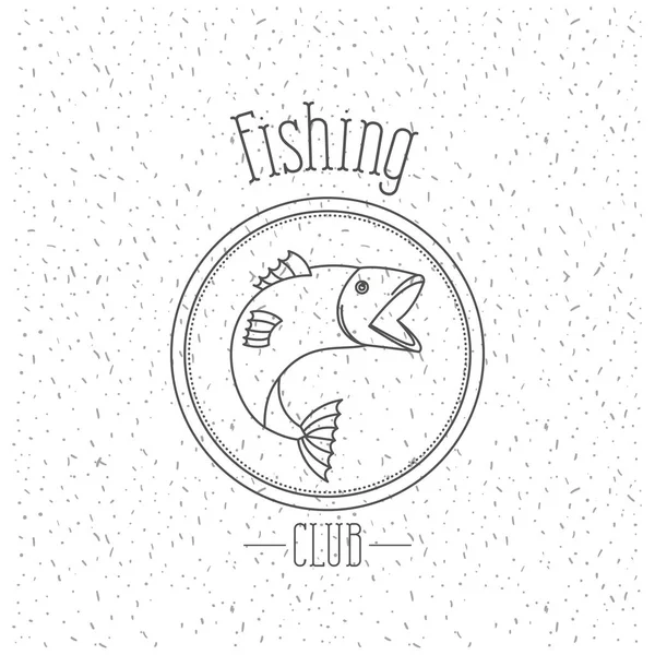 Vit bakgrund med gnistrar av svartvit siluett emblem med lax bas fisk logotyp fiske klubb — Stock vektor