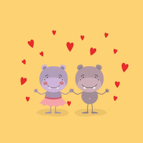 Színes háttér pár vízilovak tartja kezében a szerelem — Stock Vector