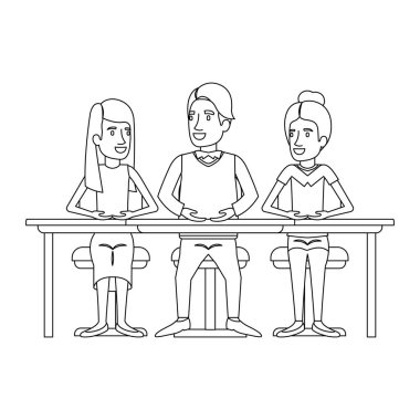 tek renkli takım çalışması kadın ve masasında oturan adam silüeti