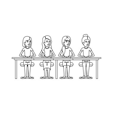 tek renkli takım çalışması masasında oturan kadın silüeti