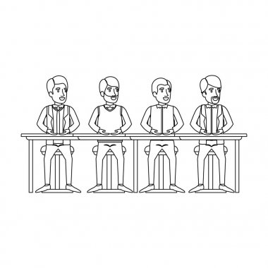 ekip çalışması erkek masasında oturan tek renkli silüeti