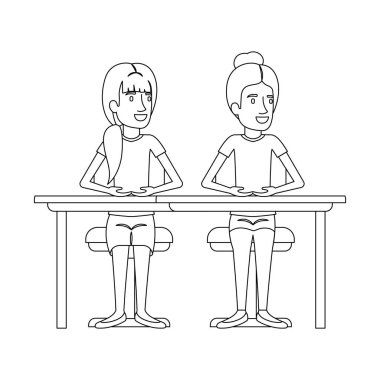 tek renkli toplanan saç ve diğer at kuyruğu saç modeli ile Danışma içinde oturan kadın silüeti