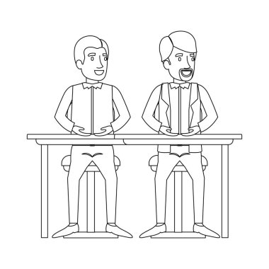 tek renkli rahat kıyafetler ve diğer resmi giysi ve van dyke sakal Danışma içinde oturan adam silüeti