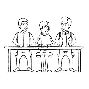 tek renkli takım çalışması masasında oturan adam ve kadın silüeti bulanık