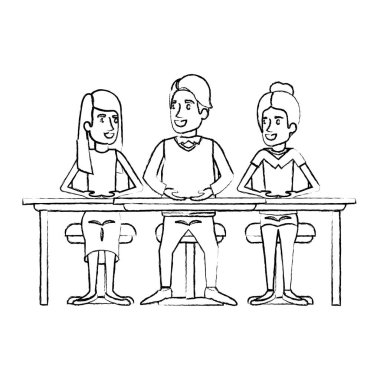 tek renkli takım çalışması kadın ve masasında oturan adam silüeti bulanık