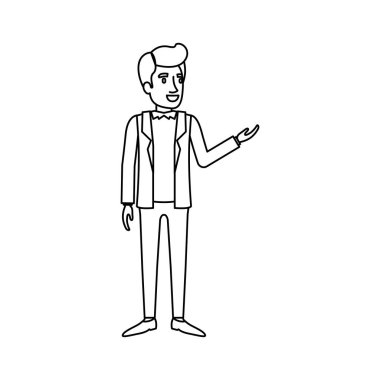 tek renkli resmi kıyafet ve dalgalı saç adam tribünde silüeti