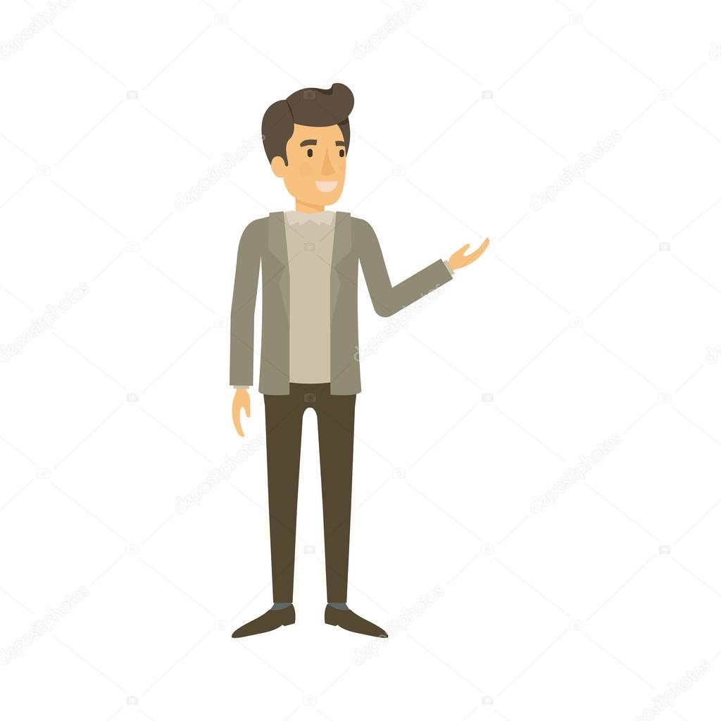 Colorful Silhouette Of Man Stand In Formal Clothes And Black Wavy