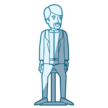 mavi renk siluet gölgelendirme rahat kıyafetler içinde van dyke sakallı ve sandalyede oturan