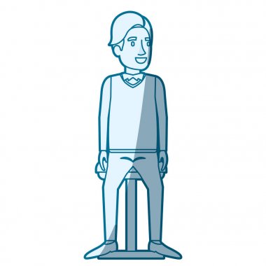 mavi renk siluet gölgelendirme adamın saç yan saçak ile ve sandalyede oturan