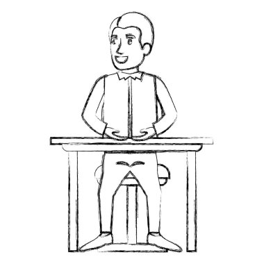 bulanık rahat kıyafetler ve saç yan ayrıldı ve masaüstü sandalyede oturan adam silüeti