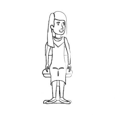 kadın uzun saçlı ve düz ve sandalyede oturma bulanık silüeti